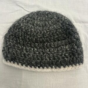 Grey and‎ white handmade crochet beanie
